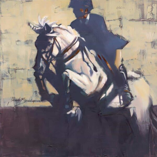 Oil Painting of Gray Quarterhorse jumping