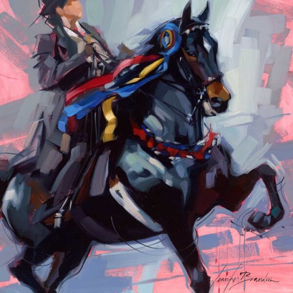 Black Horse and Dressage Rider Art Print