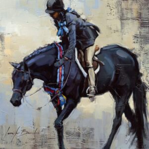 Girl Riding Black Horse Art Print