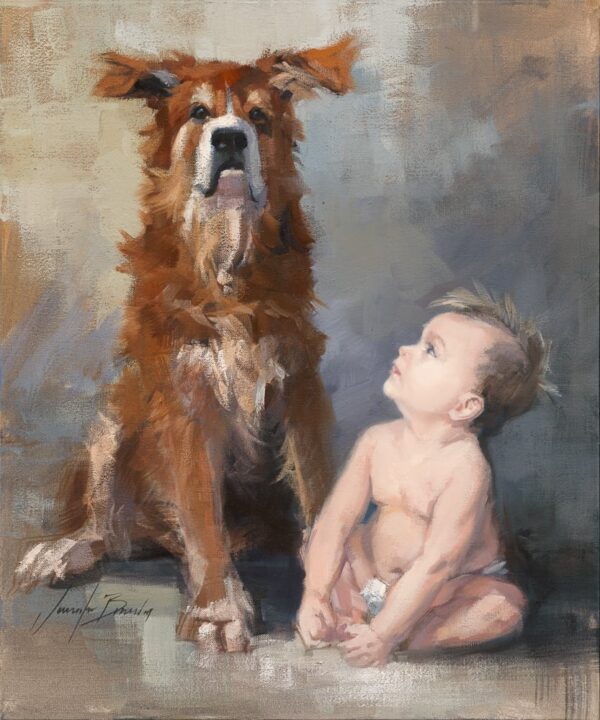 Brown Dog with Baby Art Print