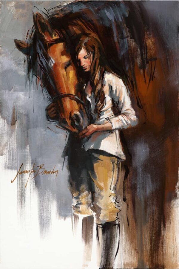 Girl with Bay Horse Art Print
