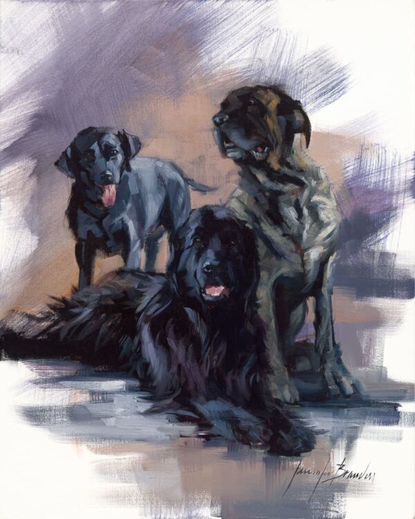 Three Black Mastiffs Art Print