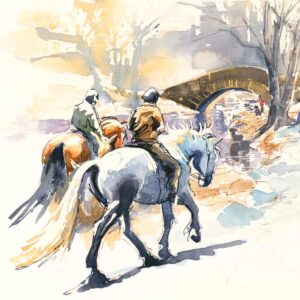 Two Horses walking through Central Park Art Print