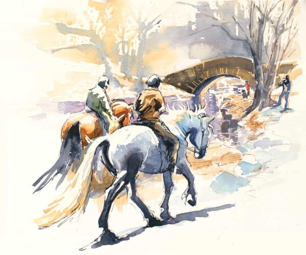 Two Horses walking through Central Park Art Print
