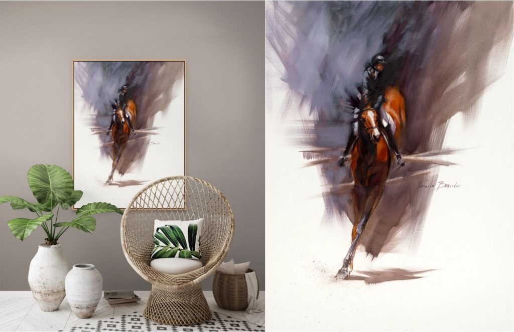 fine art print of horse jumping